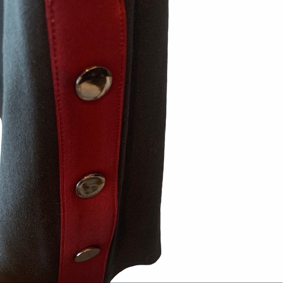 PAIGE Asha Black Maroon Side Tuxedo Stripe Ankle Buttons Pants Size 27 - Picture 3 of 9